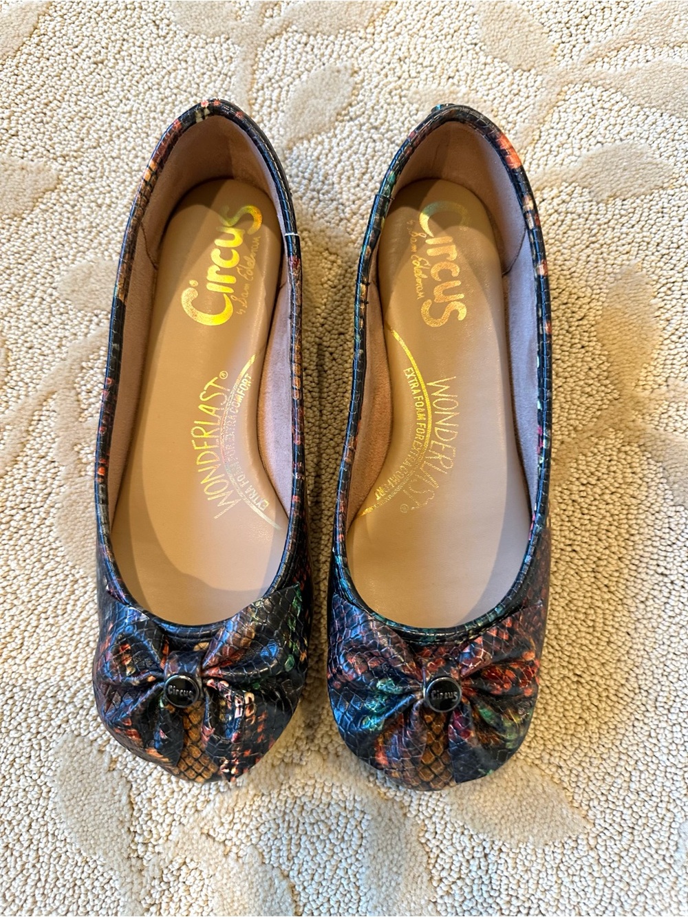 Circus by Sam Edelman Multicolor Leather Snake-Print Ballet Flats with Bow